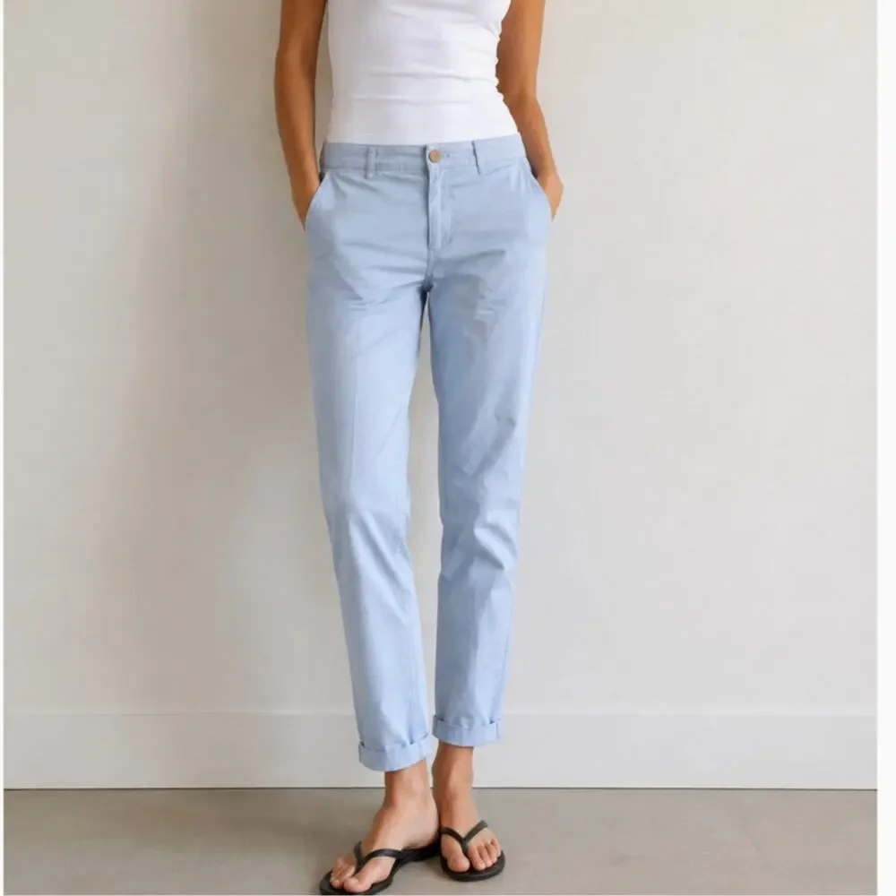 Gap Linen Cotton Slim Straight Pants Light Blue Coastal Prep Nautical Size 6